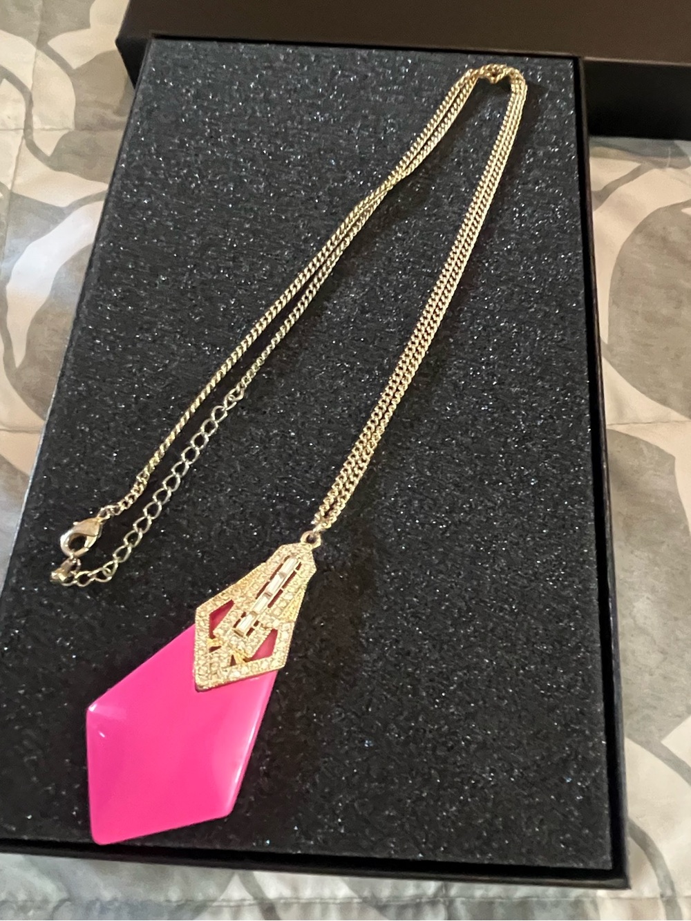 Park Lane Gold Chain Necklace with Pink Geometric Pendant